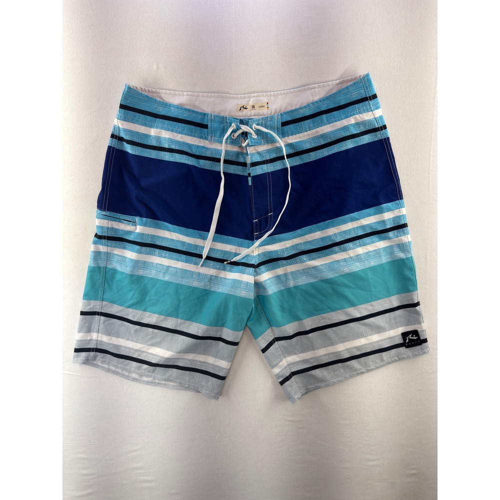 Rusty Classic Mens Blue Striped Board Shorts Swim Trunks Size 36 Stretch
